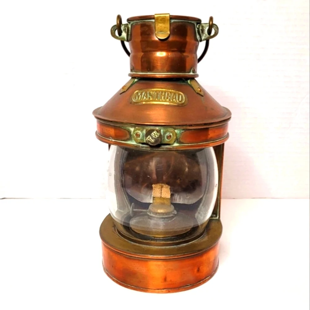 Copper Brass Tung Woo Masthead Nautical Oil Lantern Reflector Bubble Glass Lamp